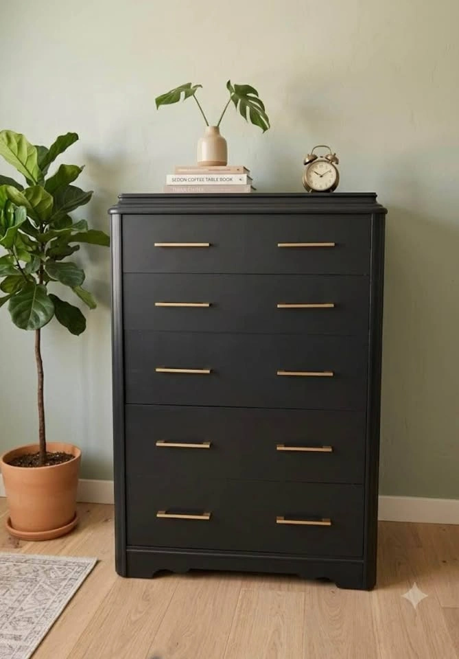 New Modern Black 5-Drawer Chest with Gold Hardware - photo 3