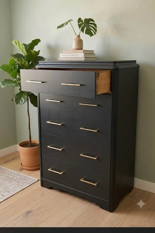 New Modern Black 5-Drawer Chest with Gold Hardware - photo 4