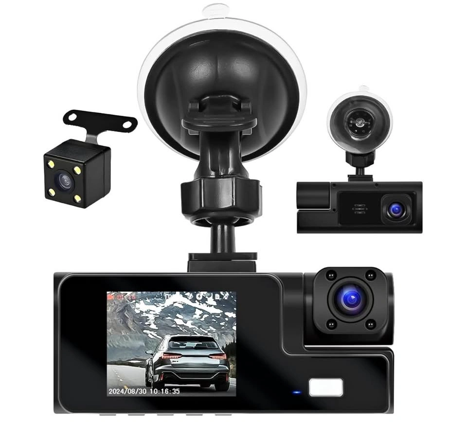 3-Channel Dash Cam – Front, Rear & Inside Camera