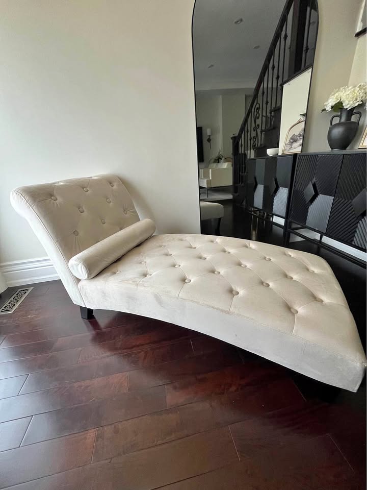 Beige Velvet Chaise Lounge Chair