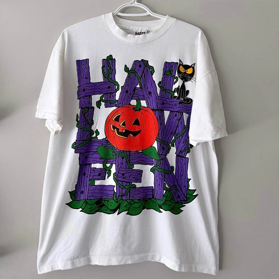 Vintage Happy Halloween 100% Cotton Pumpkin Shirt - Size XL