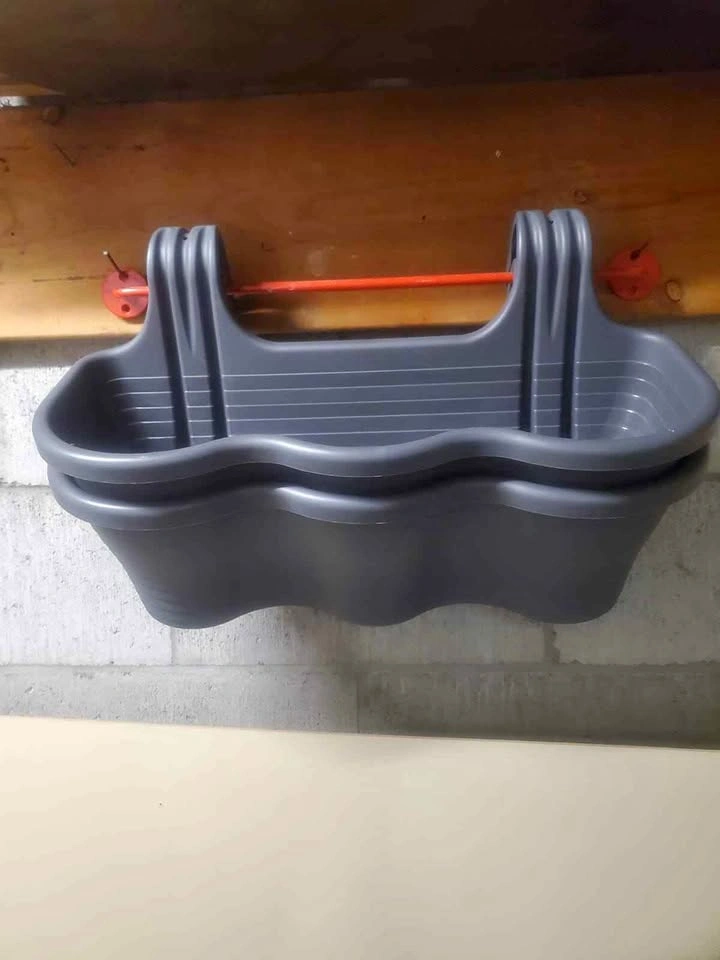 Set of 2 Grey Plastic Balcony Railing Planters
