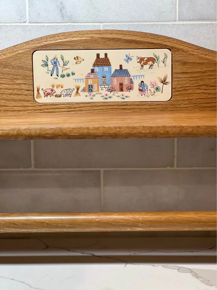 Vintage 1980s Heartland Oak Paper Towel Holder & Shelf - photo 2