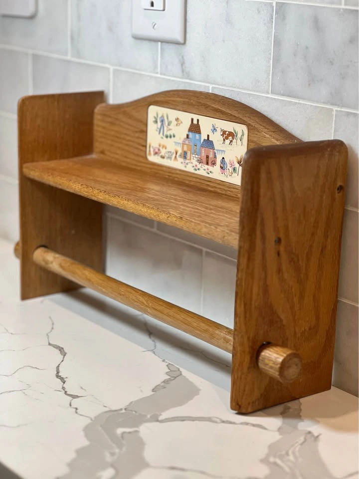 Vintage 1980s Heartland Oak Paper Towel Holder & Shelf - photo 4
