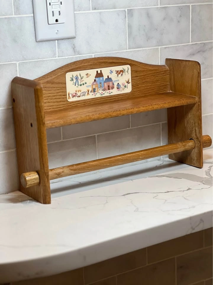 Vintage 1980s Heartland Oak Paper Towel Holder & Shelf - photo 5