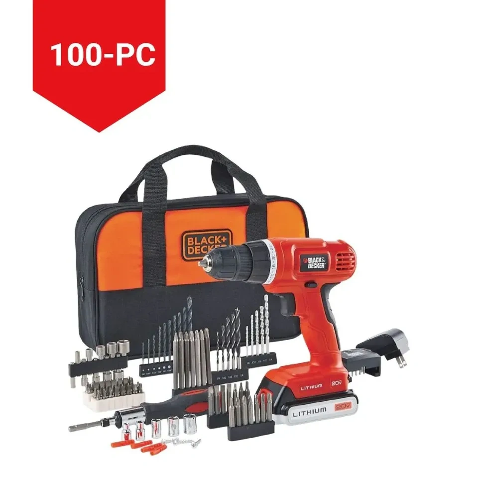 BLACK+DECKER 20V Cordless Drill Kit w/ Battery & 100-Pc Set - photo 4