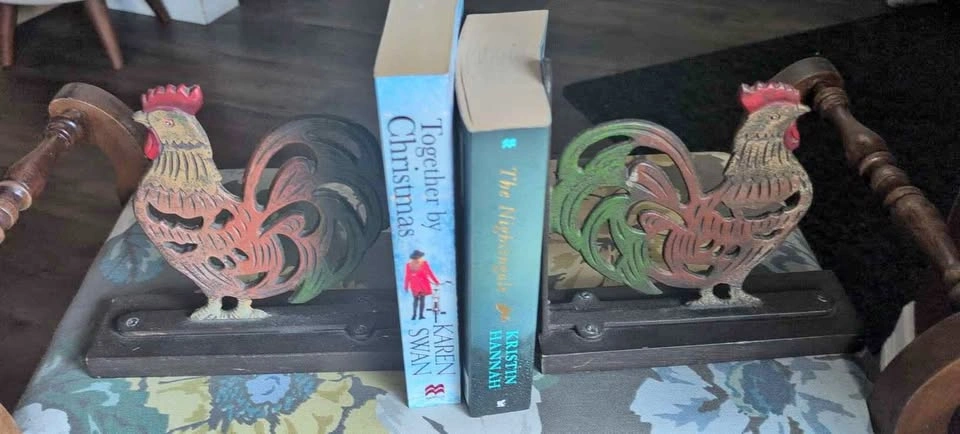 Vintage Cast Iron Rooster Bookends