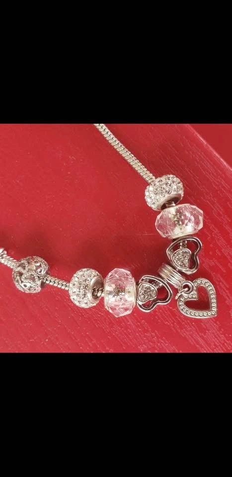 Silver Rhinestone Heart Charm Bracelet - photo 3