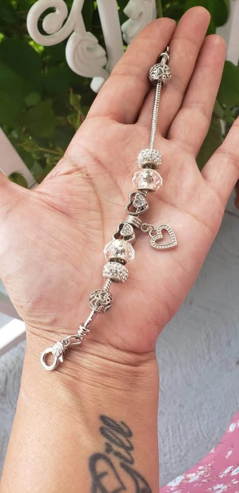 Silver Rhinestone Heart Charm Bracelet - photo 4