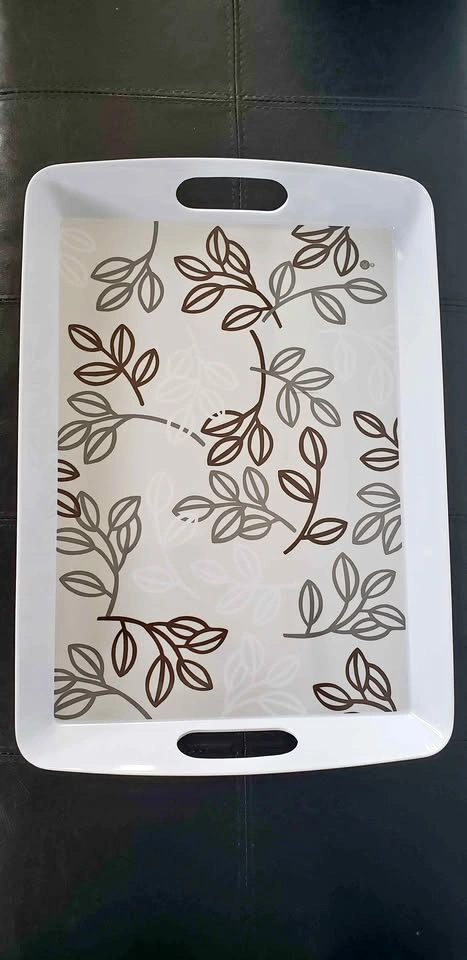 White Serving Tray with Leaf Prints