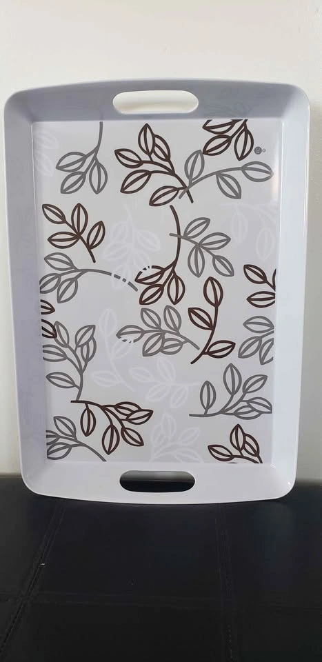 White Serving Tray with Leaf Prints - photo 2
