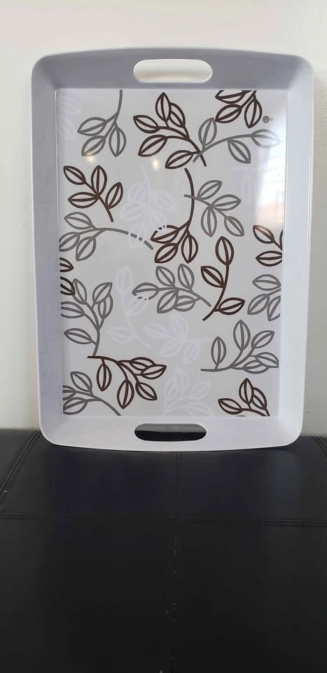 White Serving Tray with Leaf Prints - photo 4