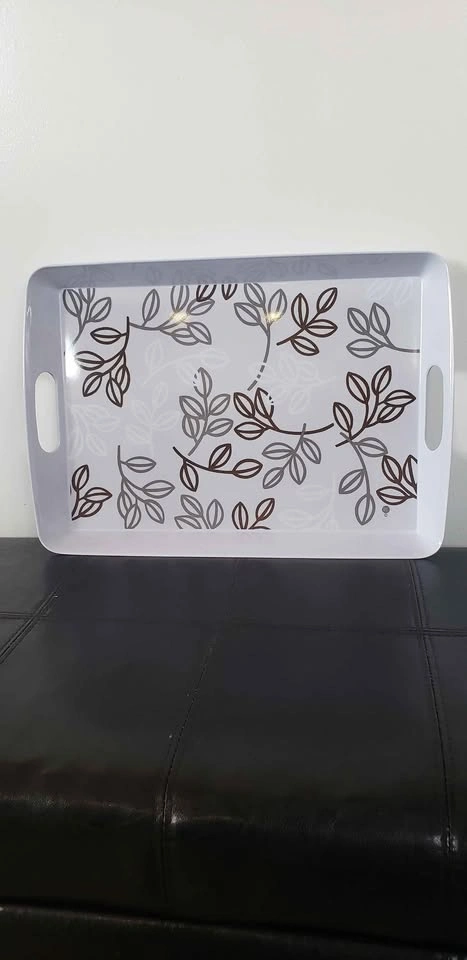 White Serving Tray with Leaf Prints - photo 5