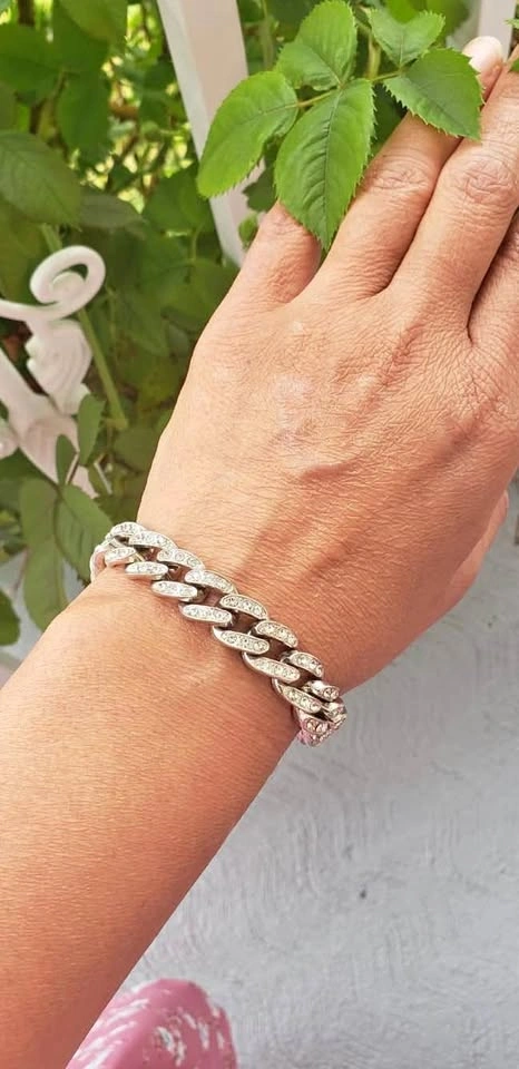 Silver Rhinestone Cuban Link Bracelet