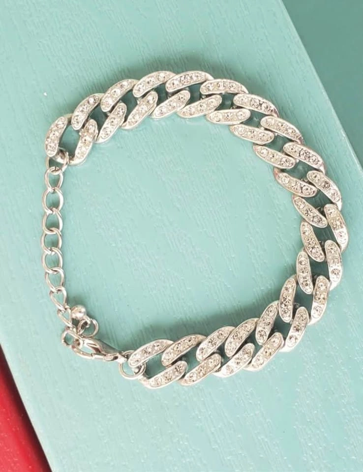 Silver Rhinestone Cuban Link Bracelet - photo 2
