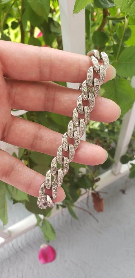 Silver Rhinestone Cuban Link Bracelet - photo 3