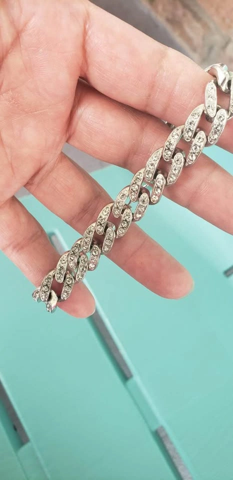 Silver Rhinestone Cuban Link Bracelet - photo 4