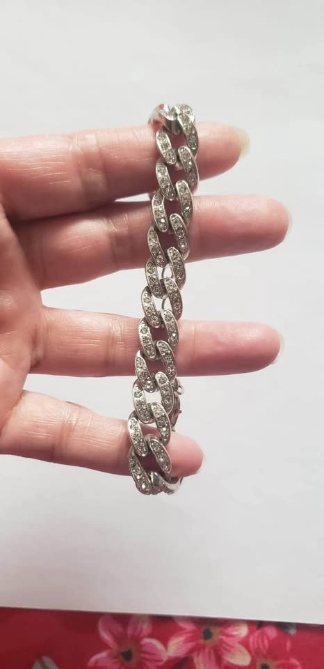 Silver Rhinestone Cuban Link Bracelet - photo 5