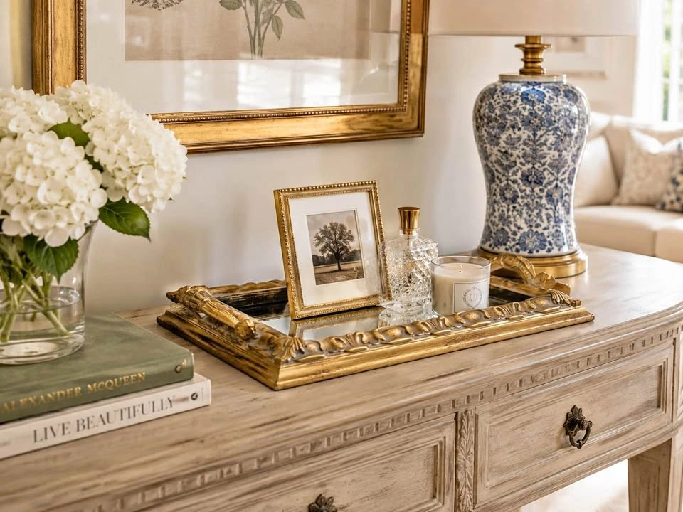 Vintage Bevelled Mirrored Vanity Tray With Handles