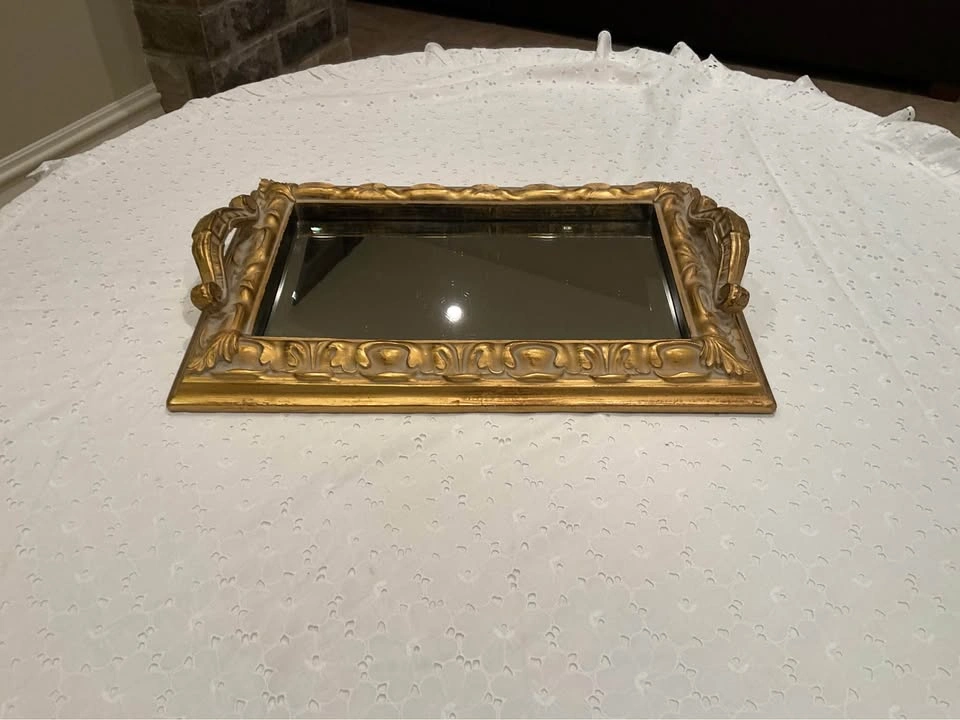 Vintage Bevelled Mirrored Vanity Tray With Handles - photo 3