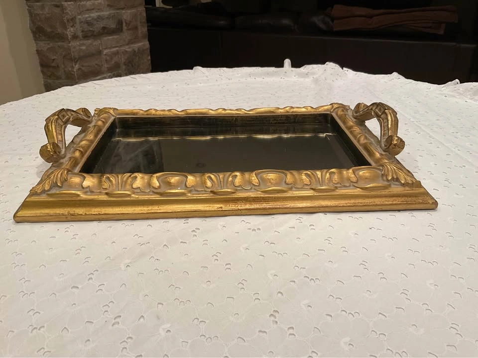 Vintage Bevelled Mirrored Vanity Tray With Handles - photo 4