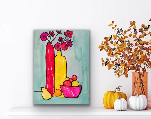Yellow Pink Red Still Life Flowers Floral Vase Original Art - photo 5