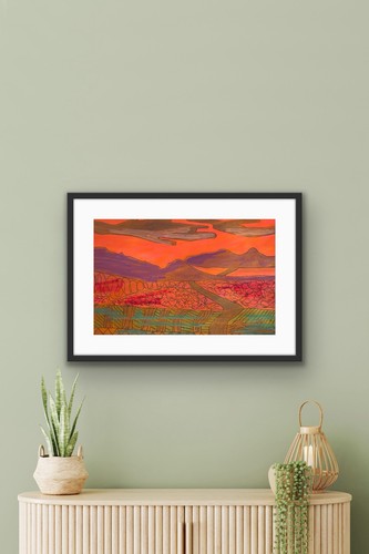Landscape Orange Fields Mountains Contemporary original artwork - photo 3