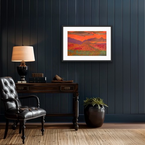 Landscape Orange Fields Mountains Contemporary original artwork - photo 4