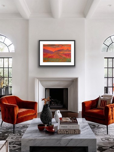 Landscape Orange Fields Mountains Contemporary original artwork - photo 5