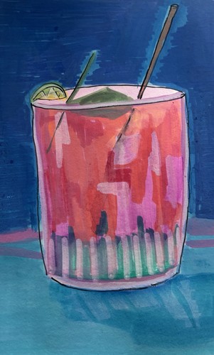Cocktail Drink Ice Contemporary Blue Original Art Painting
