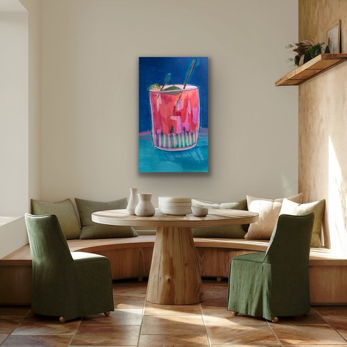 Cocktail Drink Ice Contemporary Blue Original Art Painting - photo 3