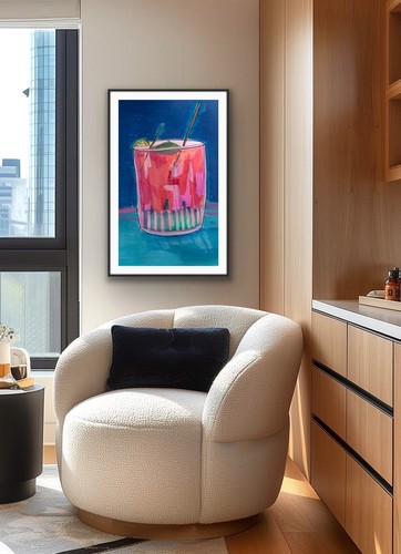 Cocktail Drink Ice Contemporary Blue Original Art Painting - photo 4