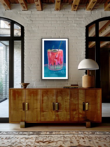 Cocktail Drink Ice Contemporary Blue Original Art Painting - photo 5