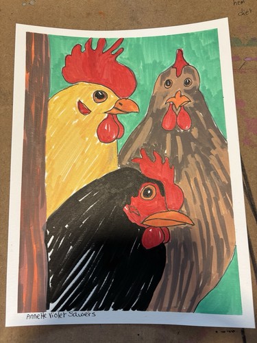 Chicken Rooster Farm OOAK Feather Original Art Painting - photo 4