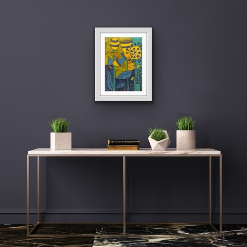 Original Abstract Painting Modern Pop Art Blue Yellow Green - photo 2