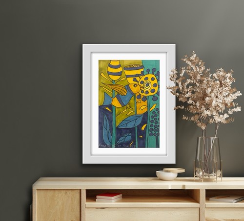 Original Abstract Painting Modern Pop Art Blue Yellow Green - photo 3