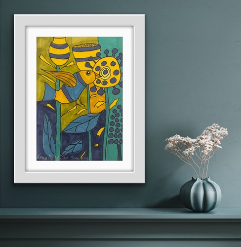 Original Abstract Painting Modern Pop Art Blue Yellow Green - photo 5