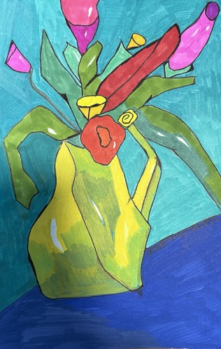 Flowers Still Life Contemporary Blue Original Art Painting