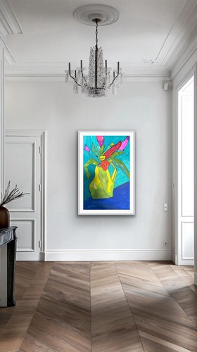 Flowers Still Life Contemporary Blue Original Art Painting - photo 2