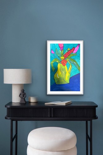 Flowers Still Life Contemporary Blue Original Art Painting - photo 4