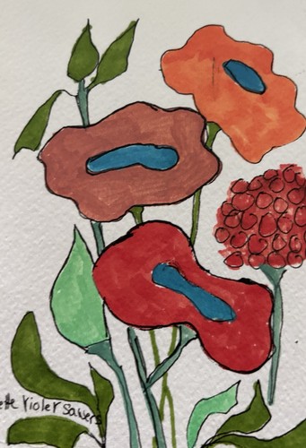 Flowers Forna Floral Red Purple Pink Blue Original Art Painting
