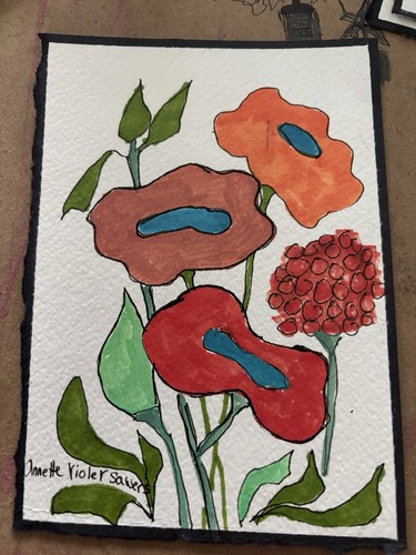 Flowers Forna Floral Red Purple Pink Blue Original Art Painting - photo 2