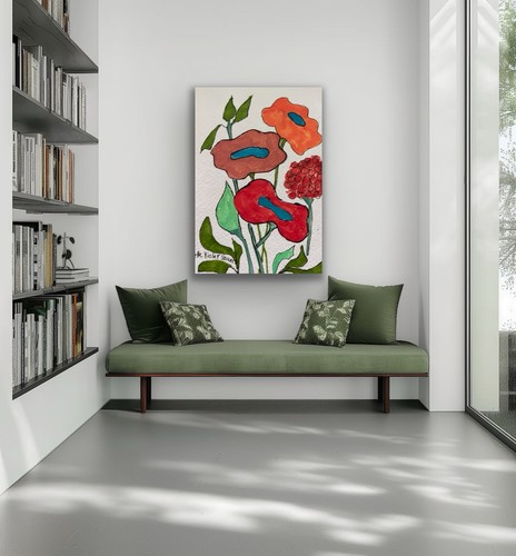 Flowers Forna Floral Red Purple Pink Blue Original Art Painting - photo 5