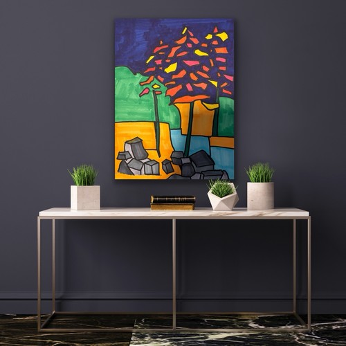 Abstract Tree Landscape Brightly Coloured OOAK Original Art - photo 2