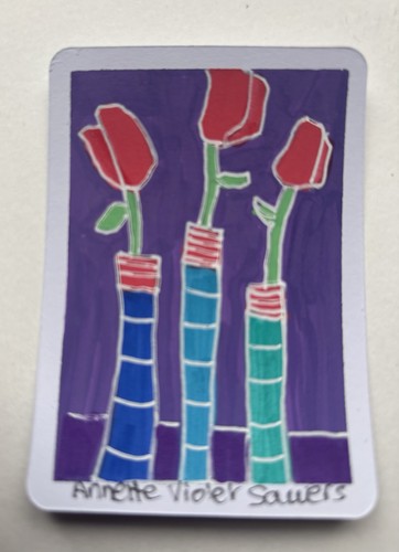 ACEO Acrylic PAINT Floral Still Life Blue Vase Mini Art 2.5”x3.5