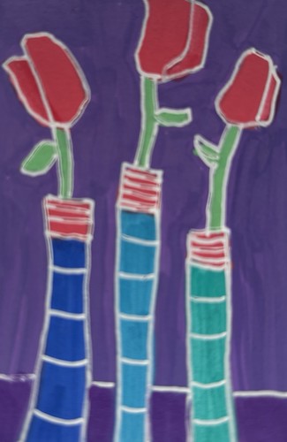 ACEO Acrylic PAINT Floral Still Life Blue Vase Mini Art 2.5”x3.5 - photo 2