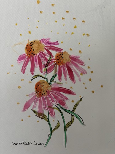 Flowers Garden OOAK Contemporary Blue Original Art Painting