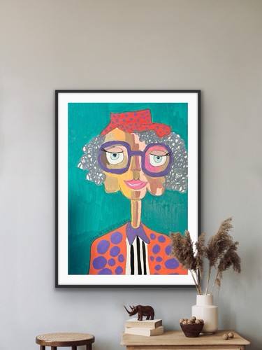Elder Woman Glasses Contemporary Blue Original Art Painting - photo 3