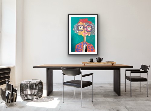Elder Woman Glasses Contemporary Blue Original Art Painting - photo 4