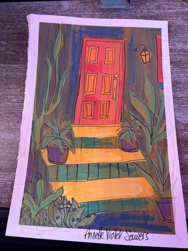 Door Southwest Original Orange Green Cactus Painting - photo 2